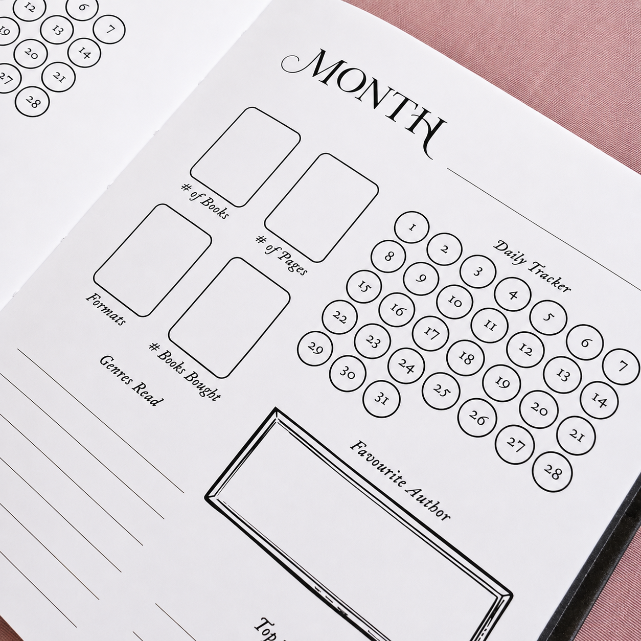 Tales in Ink Reading Journal monthly reading reflection and goal-setting pages