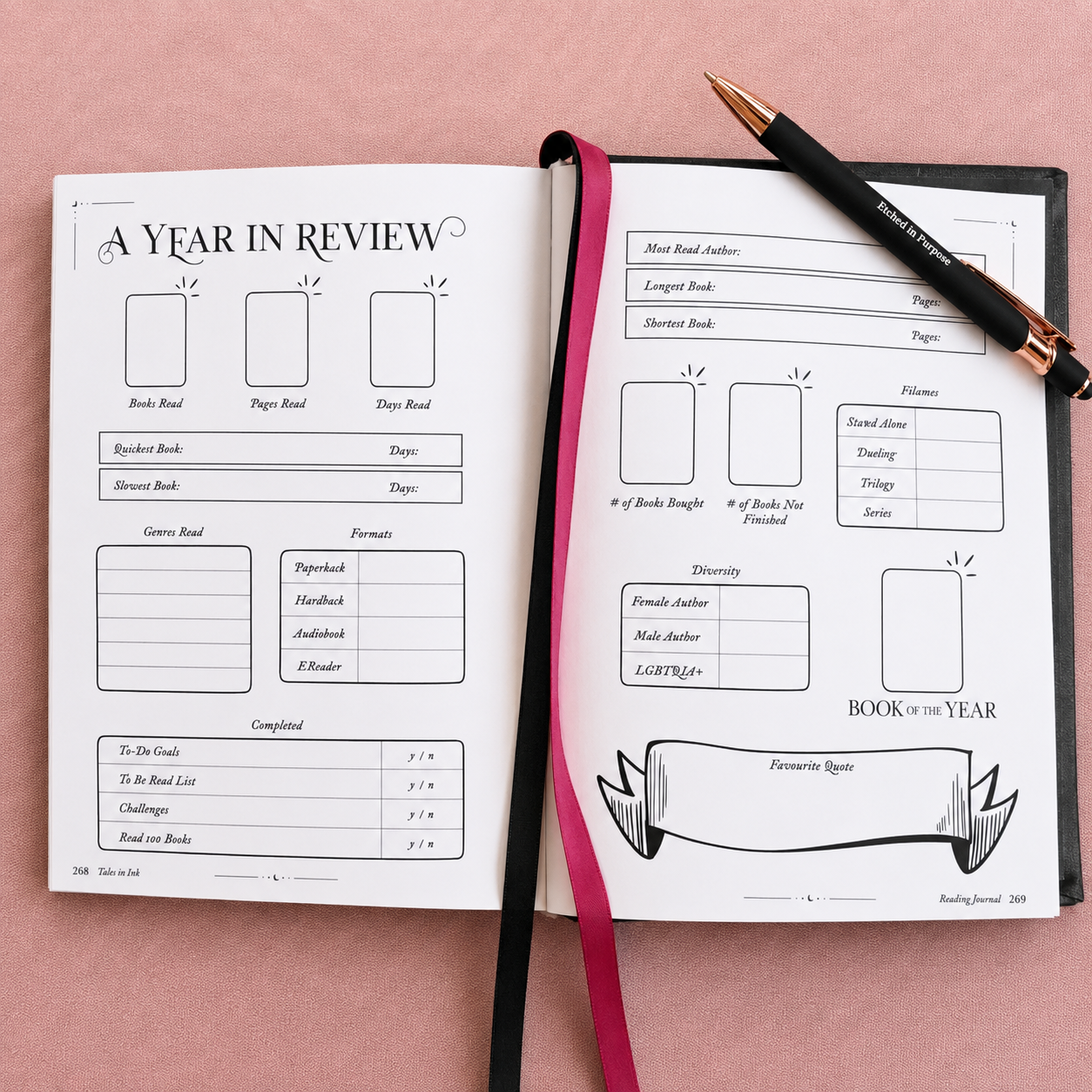 Tales in Ink Reading Journal daily reading log and wishlist section